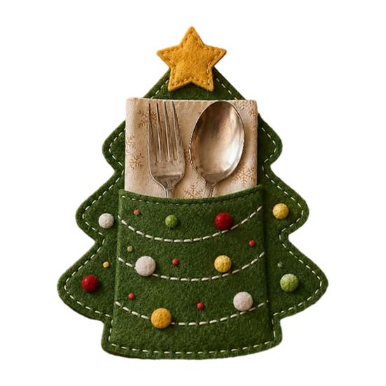 Christmas Cutlery Holder Felt DIY Kit, Holiday Flatware Pouch Craft Set, Handmade Utensil Sleeve for Dinner Table, Xmas Party