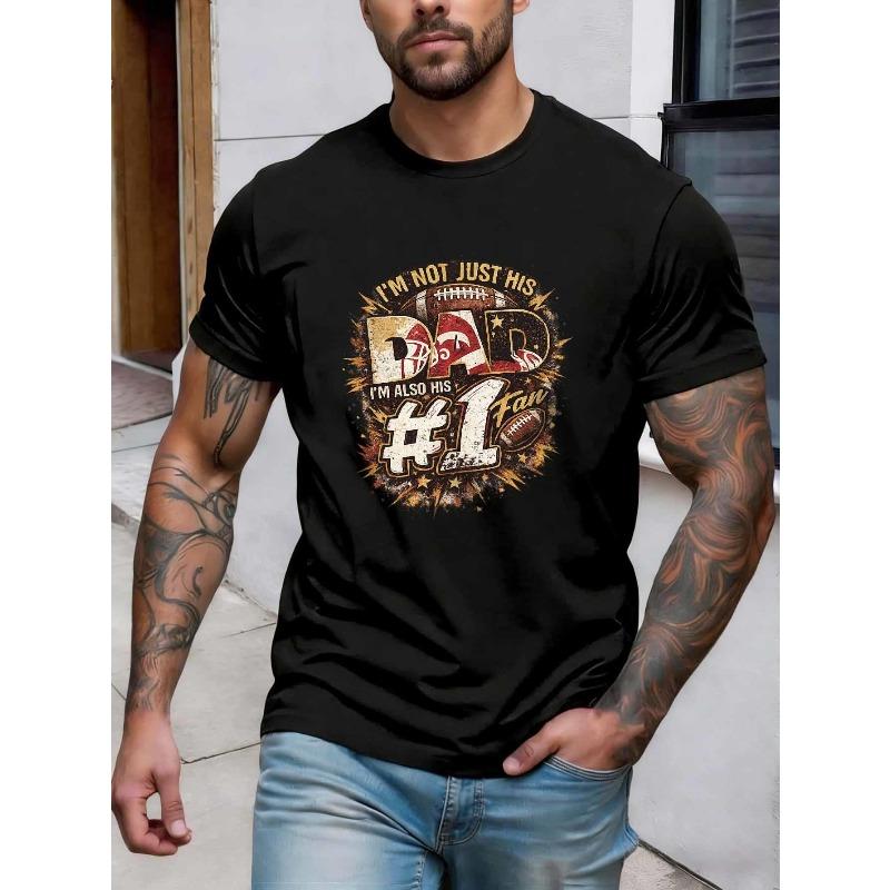 European sizes Father S Football Theme Men S Tshirt Dad And #1 Fan Vintage Sports Print Pattern Pure Premium Print Durable Casual Fashion S чёрный