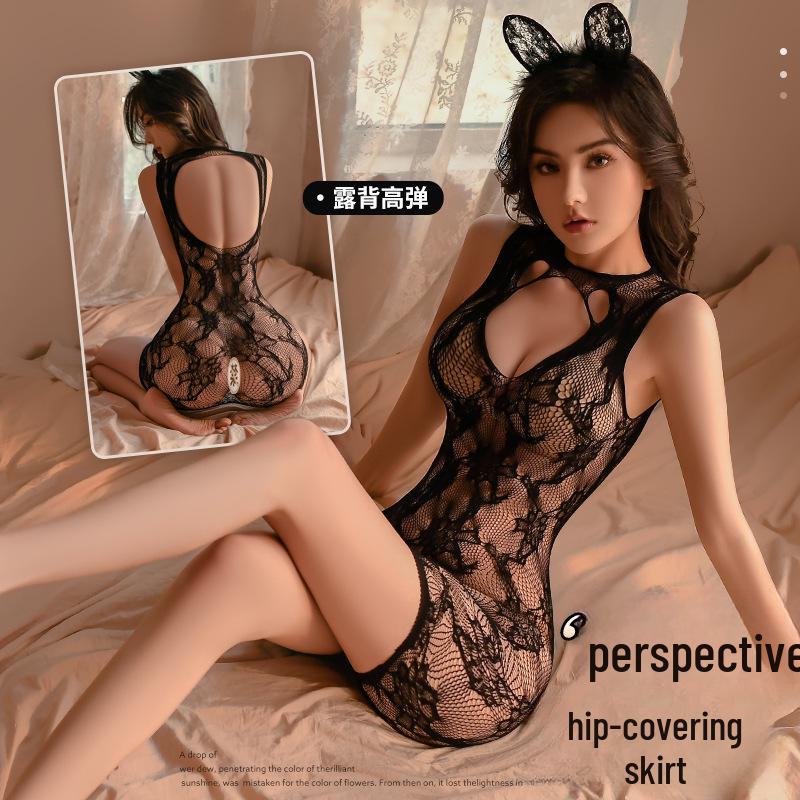 "Dámské retro žakárové pyžamo se síťovinou bez zad"