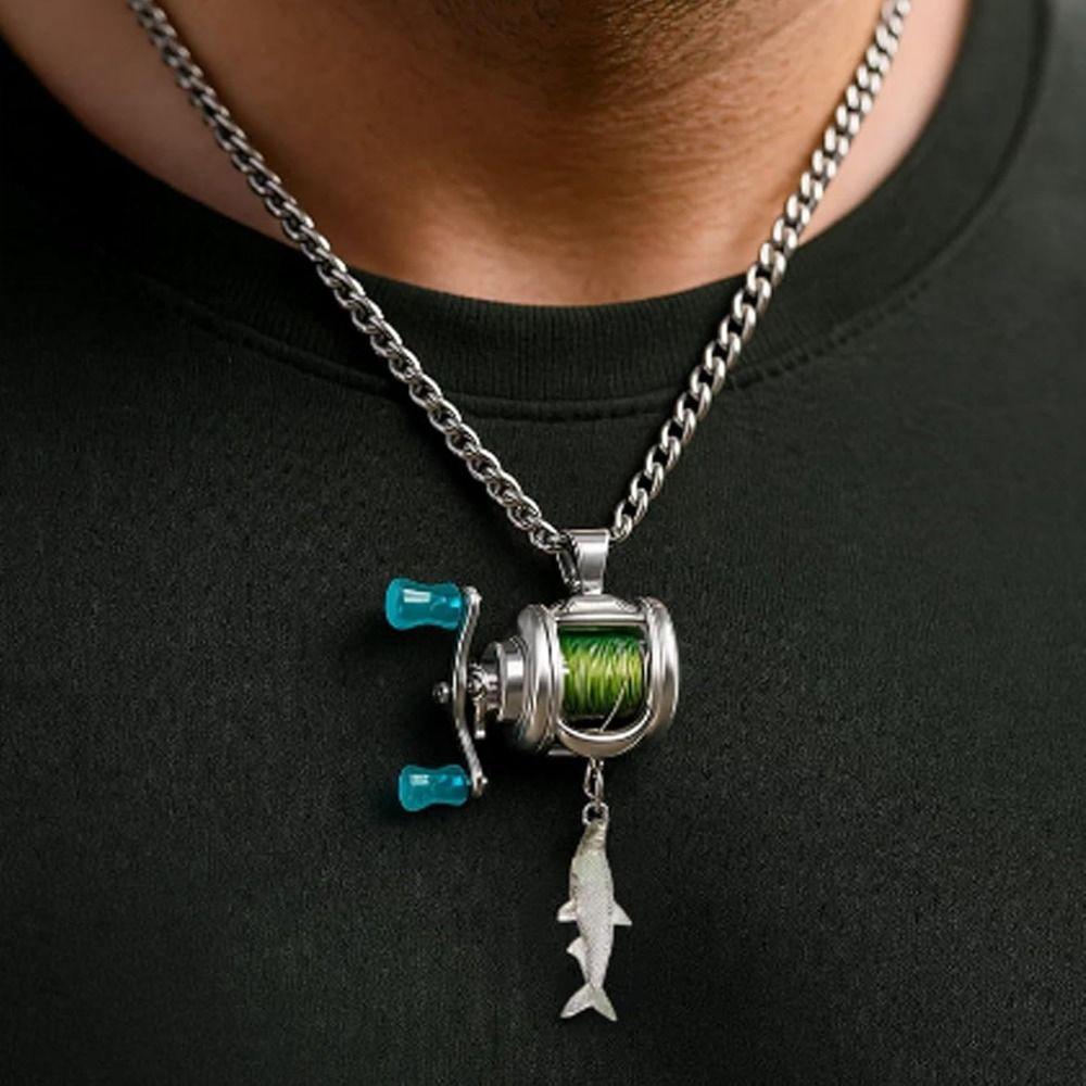 Creative Gift with Rotatable Handle Mini Fishing Reel Necklace Alloy DIY Fishing Reel Ring Backpack Keychain Jewelry Accessories