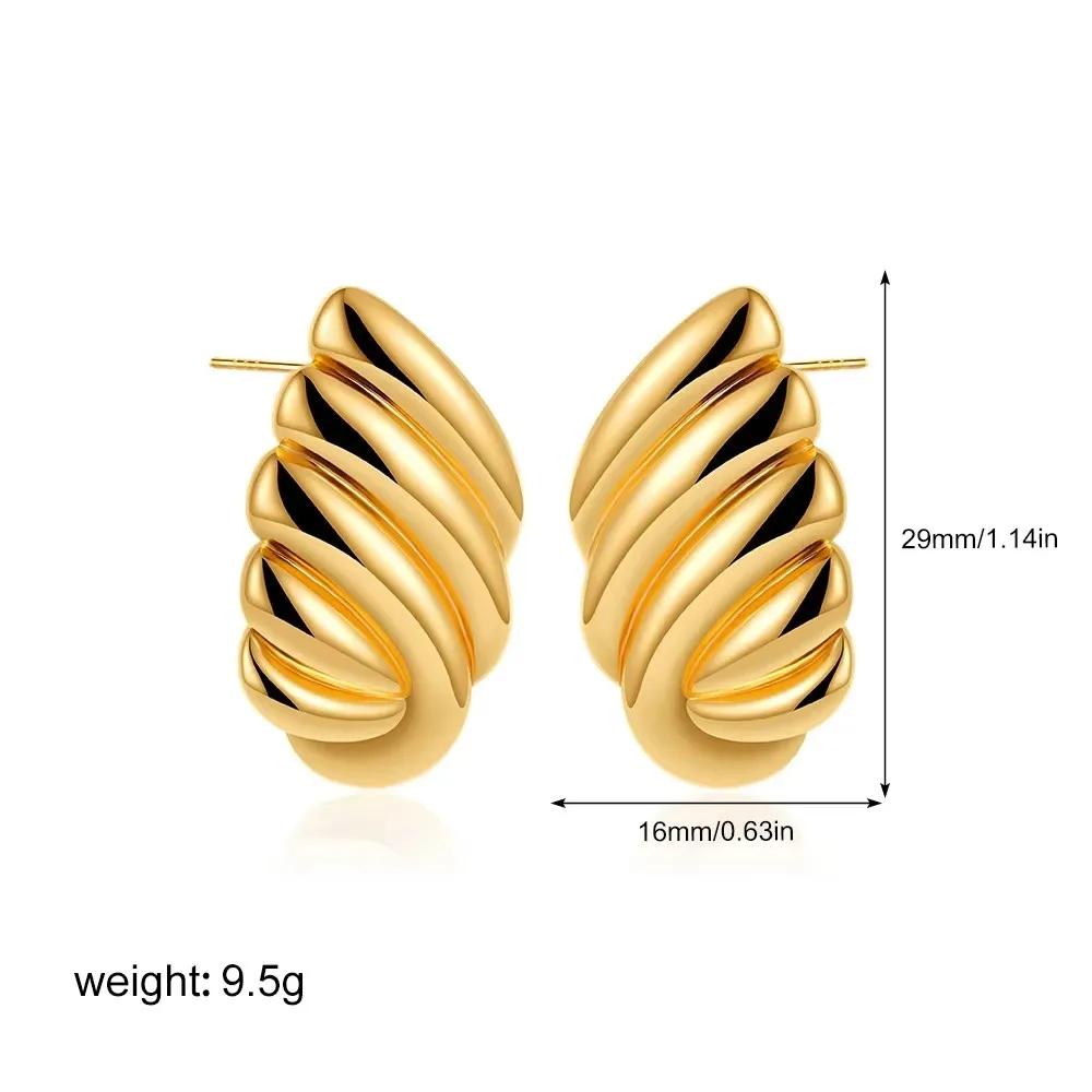 Premium Stainless Steel Striped Texture Earrings Three Layer Metal Knot Geometric Wing Hemispheres Stud Lightweight Jewelry Gift