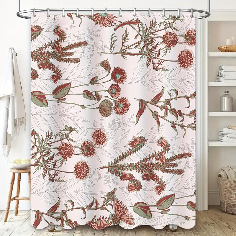 Vintage Floral Printed Shower Curtain Pink Green Botanical Design for Bathroom Decoration Soft Fabric, Waterproof Material