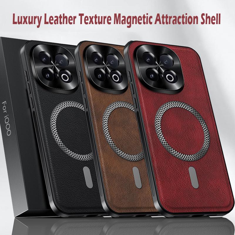 Luxury PU Leather Case For Vivo iQOO 13 Magsafe Magnetic Metal Ring Lens Protection Shockproof Cover For Vivo iQOO 12 Pro 11 Pro