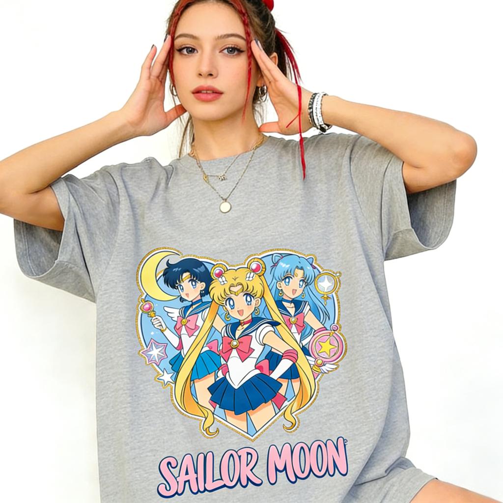 Summer 2026 Sailor Moon Core Trio Love Group Trend 100 Cotton Printed Loose Tshirts for Boys and Girls Parentchild Tops