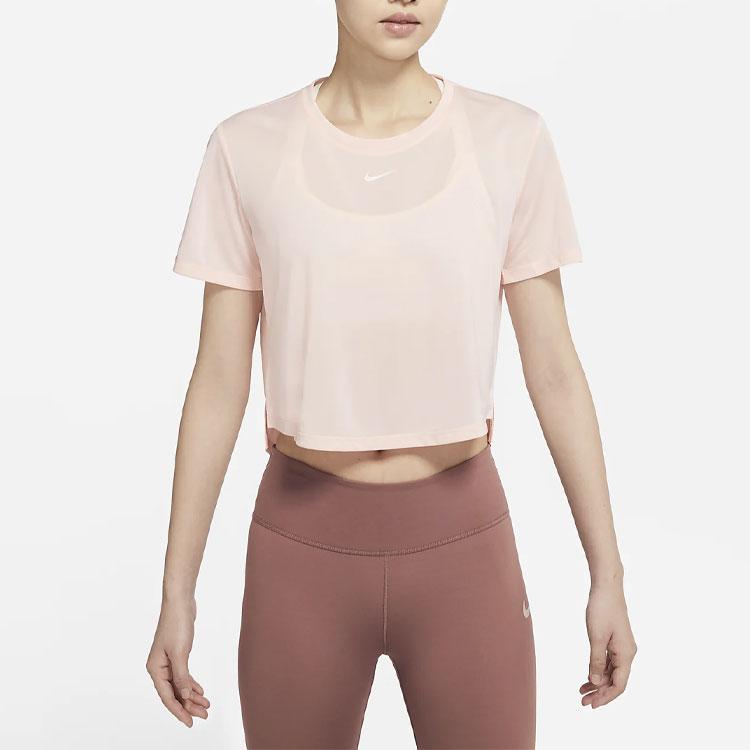 Nike Dri-FIT One Printed Logo Solid Quick-Dry Eco-Friendly Split Hem Breathable Round Neck Short Sleeve T-Shirt Women Tops Pink DD4955-610