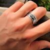 [Woffoly] Feng Shui Pixiu Mantra Ring Silver Buddhist Lucky Finger Ring MANI Amulet Mantra Jewelry Double Protection Well Slab Health Band Vintage