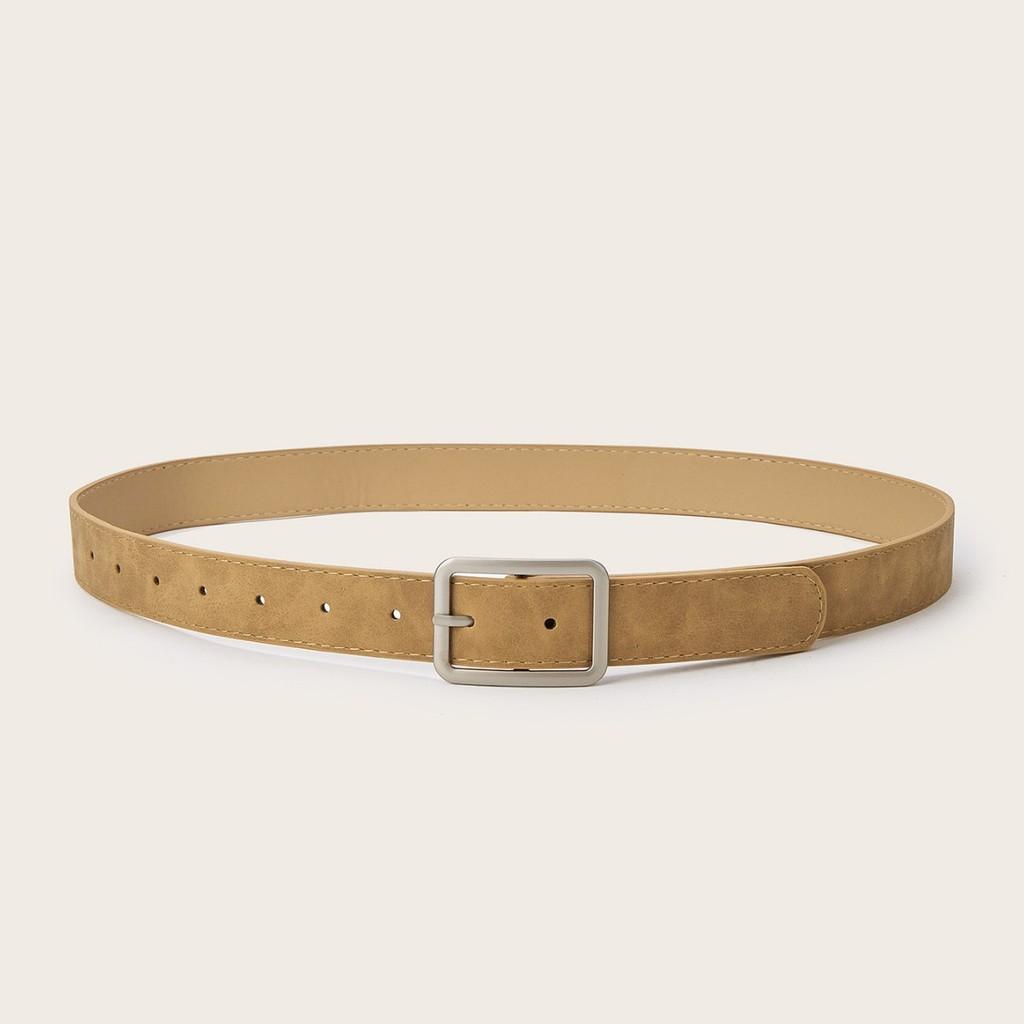 Simple Solid Color Silver Square Buckle Decorative Suede Women Casual Belt For Fashion Women