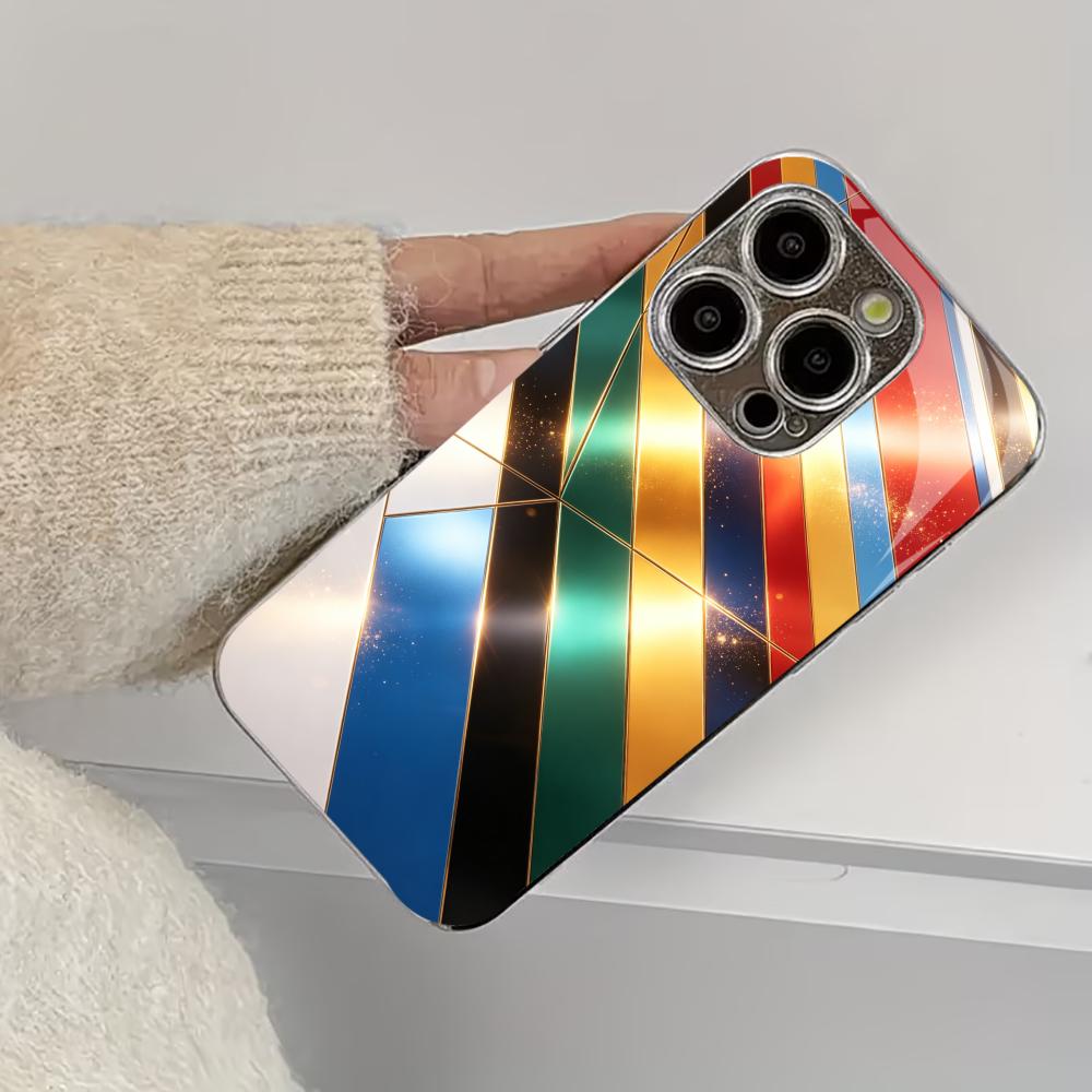 Colorful Geometric Stripe phone case for funda iphone for iphone 17 pro max cover glass for iPhone 17 16 15 14 13 12pm Pro Plus