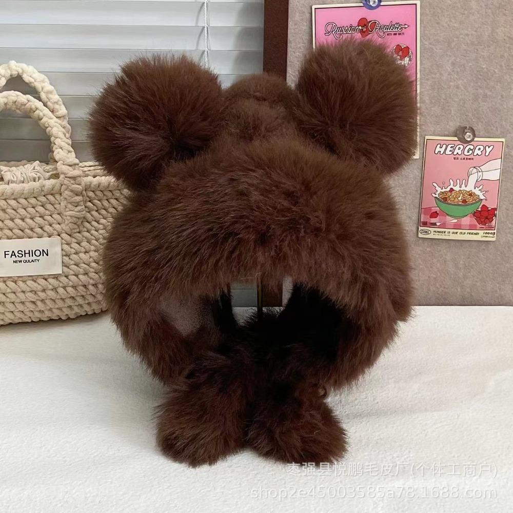 New Warm Winter Hat Ear Protection Velvet Bear Ears Hat Antlers Rabbit Ear Woolen Bucket Hat Women