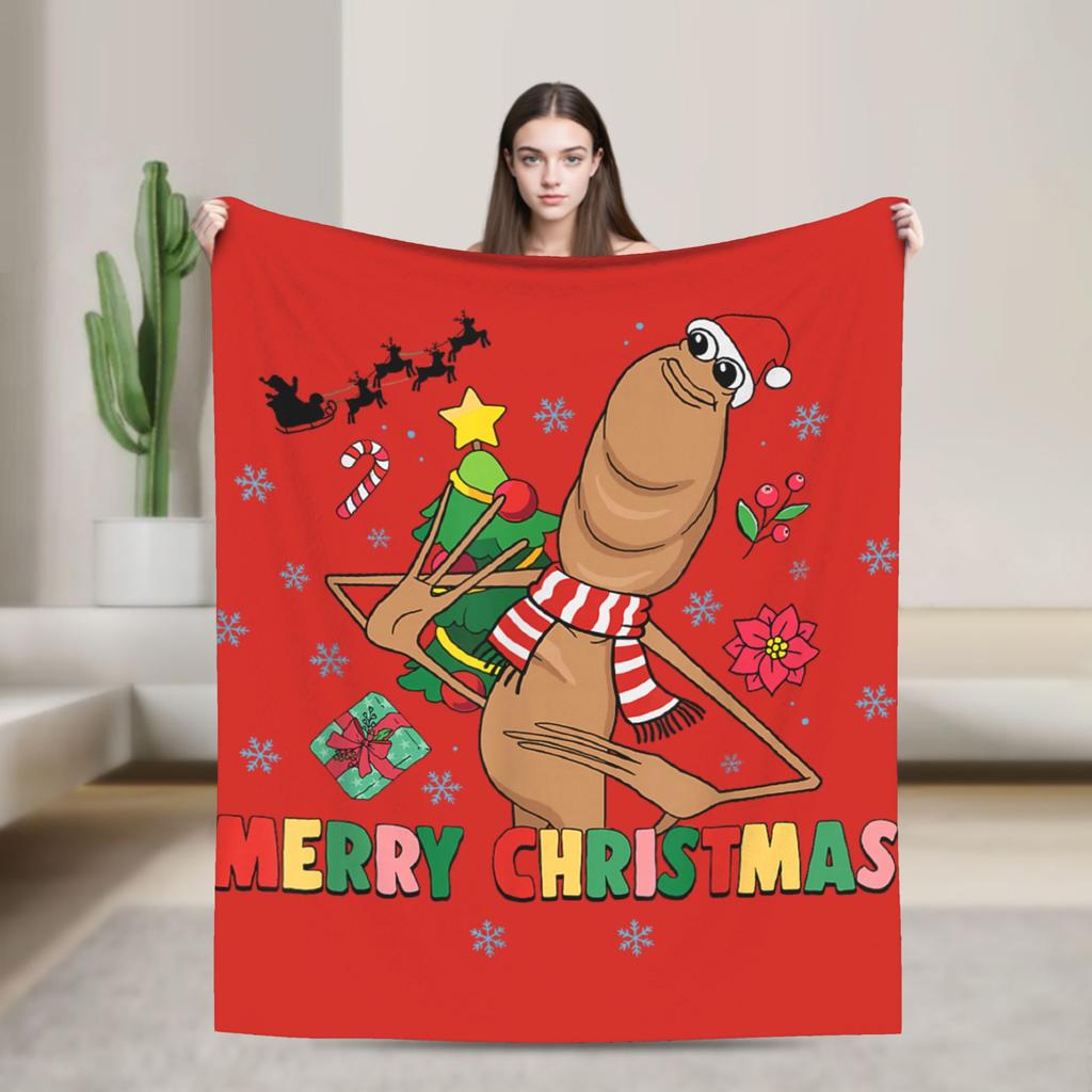 Marcus The Worm Ugly Christmas Plush Blanket Italian Brainrot Funny Throw Blankets for Home 150*125cm Ultra-Soft