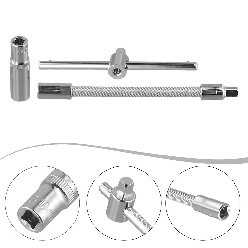 As Picture Extension Bar Anti Slip Socket Extender Hand Tool Set Drive Tool Anti-slip Design Chrome-plated Construction