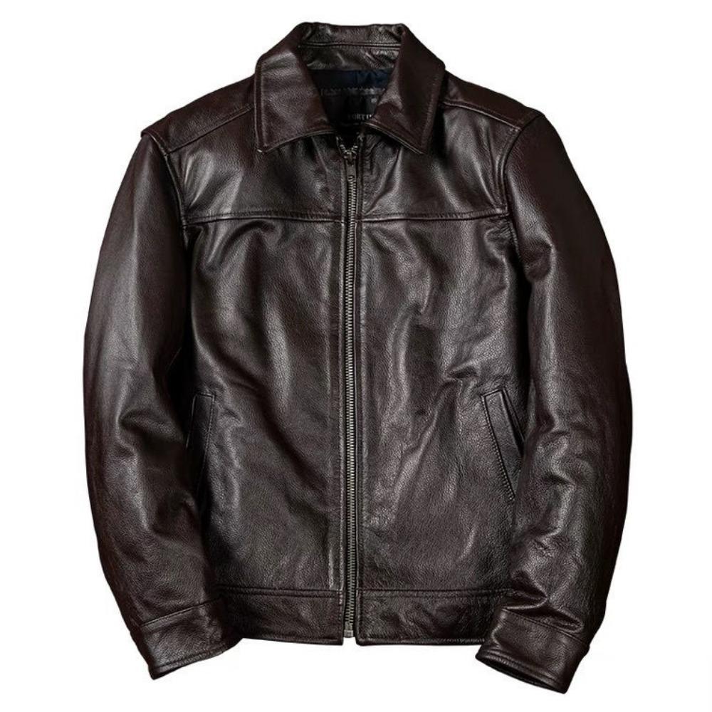 Pure First-layer Yellow Cowhide Leather Jacket Men's Simple Casual Short Leather Jacket