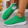 Fashion Crystal Butterfly Knitted Sneakers Women Breathable Slip On Casual Walking Shoes Woman Lightweight Soft Sole Green Sports Shoes