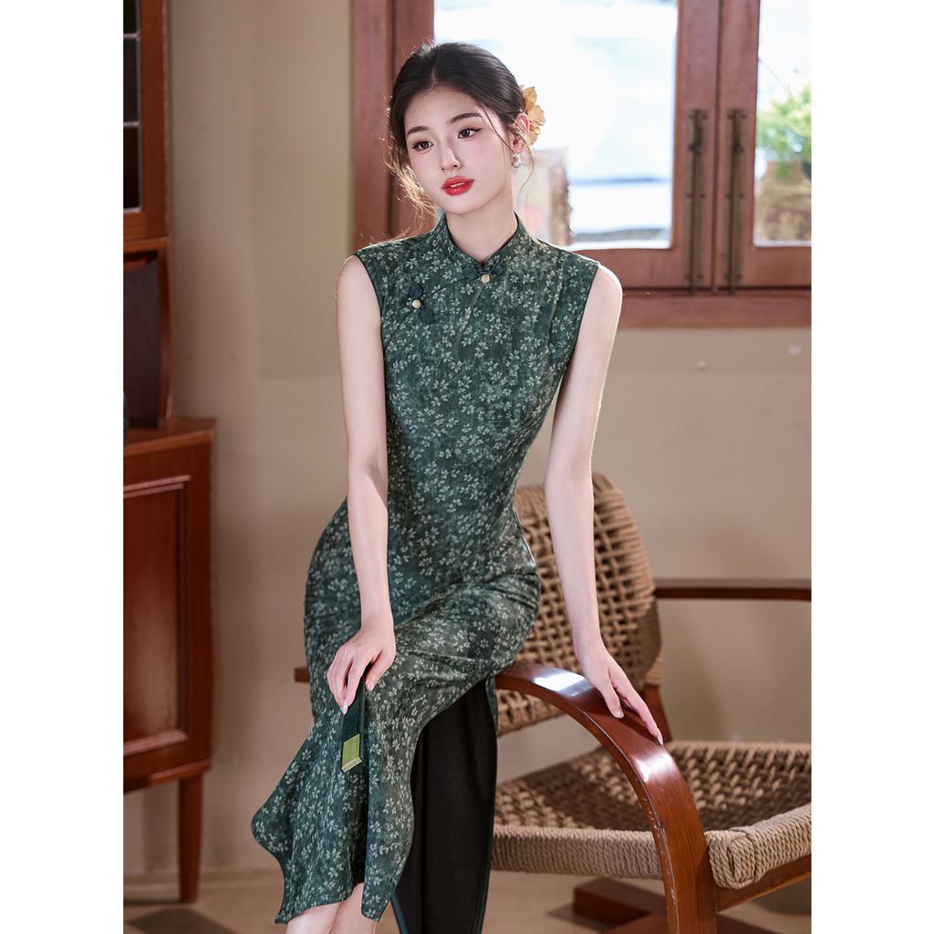 Retro blue national style sleeveless improved cheongsam 1011 new women's summer temperament daily thin dress