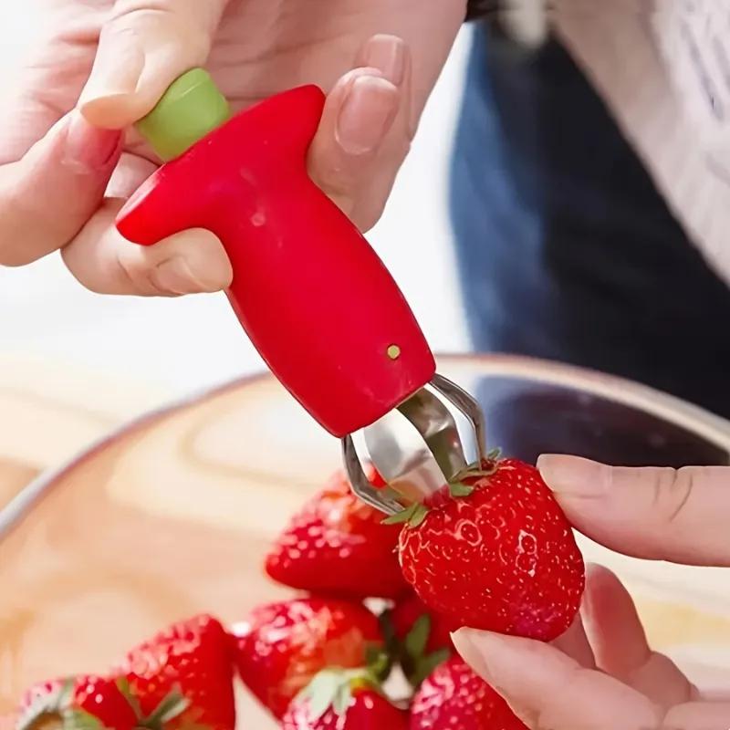 2-pieces manual stainless steel fruit and vegetable corer, efficient tomato and strawberry stem remover, easy to grip design
