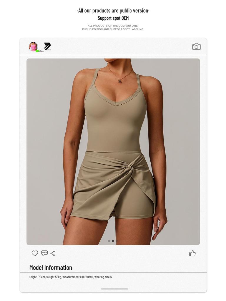 Recycled Anti-Exposure Twisted Design Tennis Dress with Cross Hollow Back and Skirt Hem