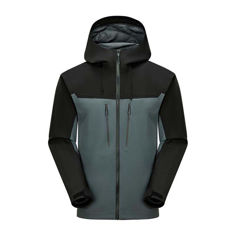 

Профессиональная водонепроницаемая ветровка с капюшоном - износостойкая, однослойная куртка с цветными блоками для активного отдыха в горах 3XL серый