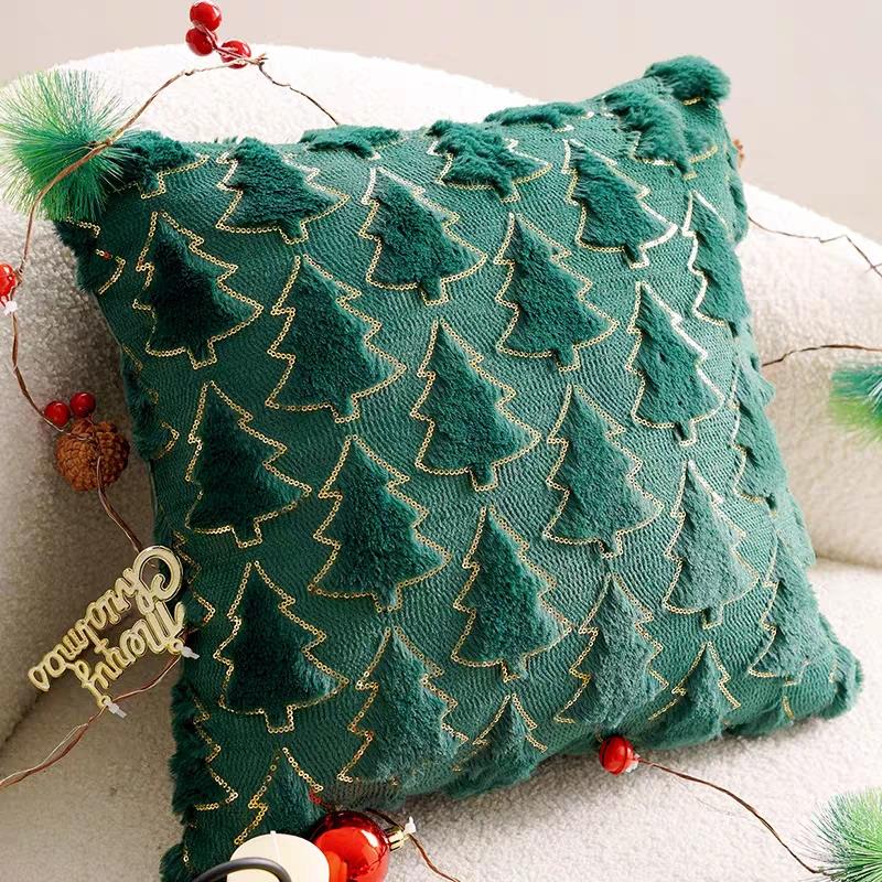 Plush Jacquard Christmas Pillow Cover Soft Home Decor Christmas Living Room Sofa Throw Cushion Cover Embroidered Pillowcase