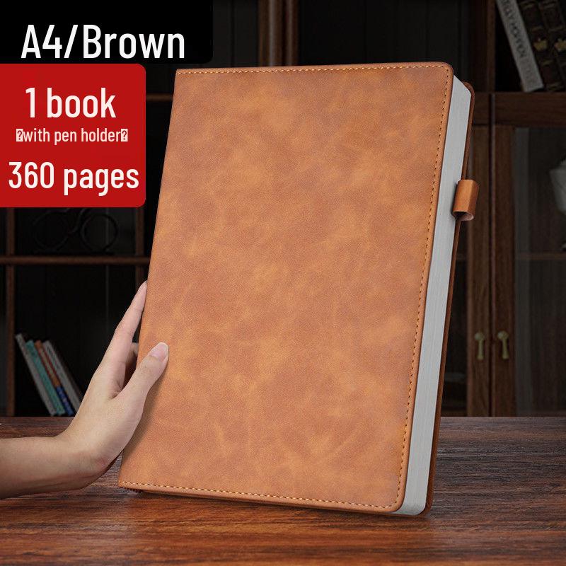 Extra Thick Soft Leather Business Meeting Notebook, Large Size