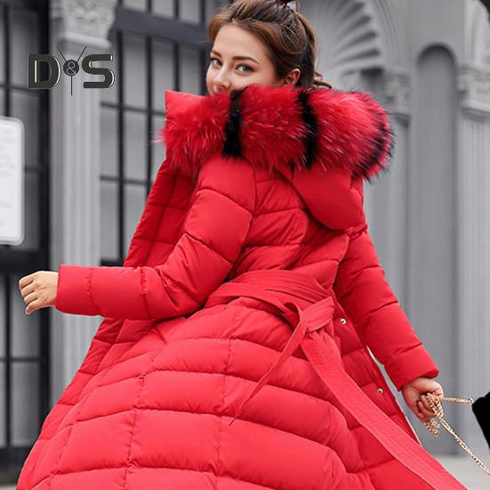 Winter Women Cotton Jacket Detachable Hood Neck Protection Long Sleeves Pockets Knee Length Zipper Closure Padded Coat Solid Color Windproof Outwear