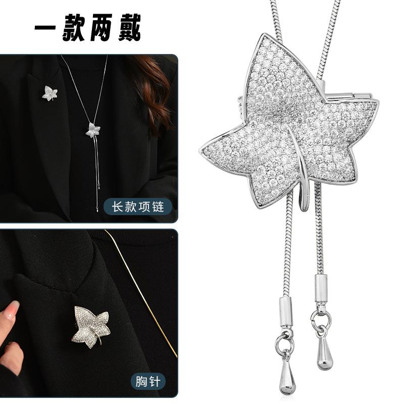 Suijue Pearl Sweater Chain Two Wear Crystal Flower Long Necklace Titanium Steel National Style Two Wear Function
