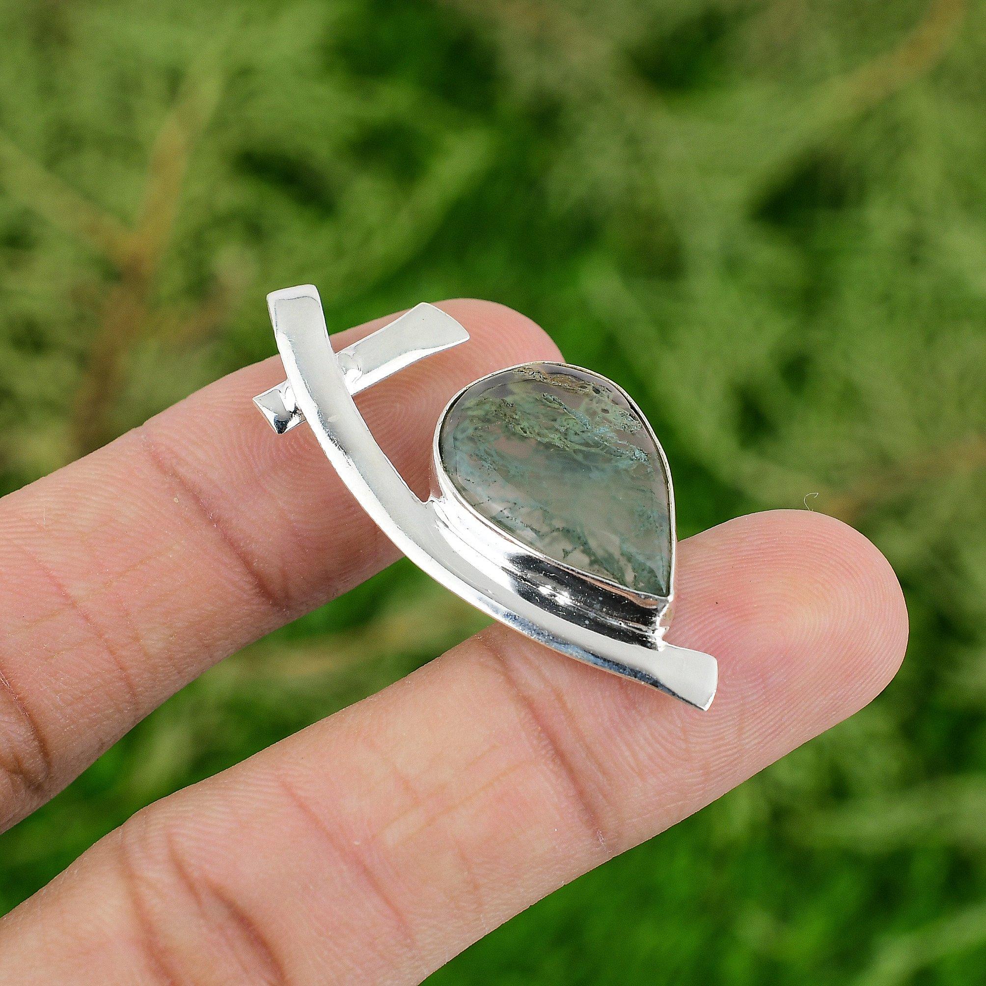 

Daughters Day Deal 925 Silver Solar Moss Agate Stone Sister Engagement Pendant