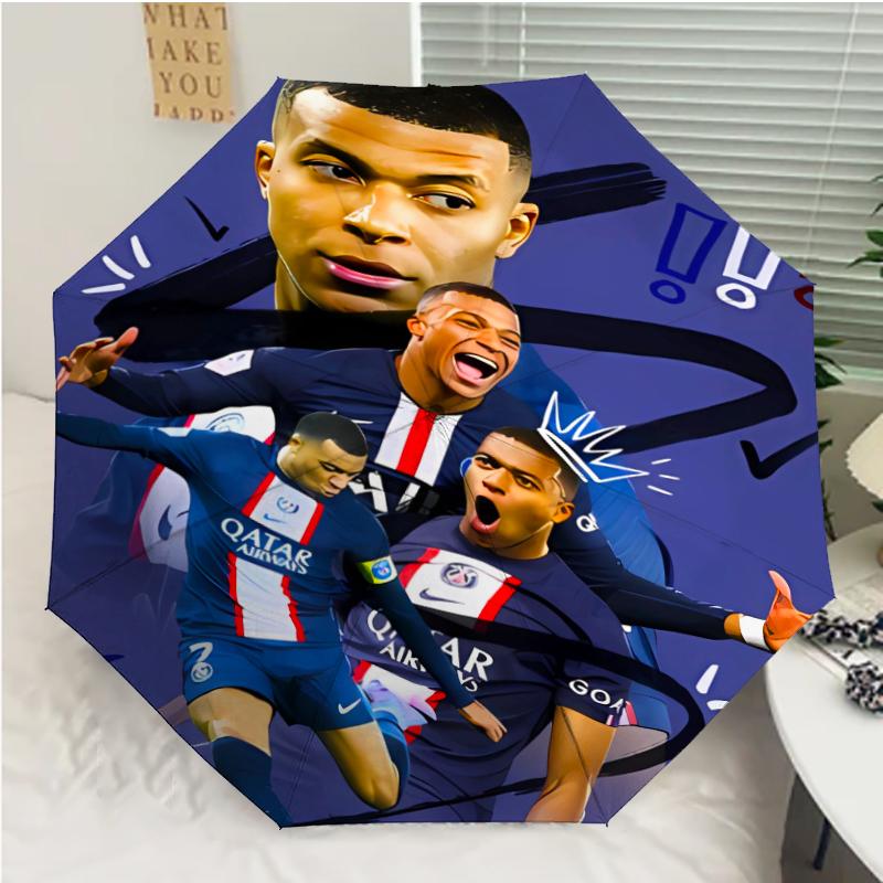 Kylian Mbappé Print Automatic Umbrella, 8 Rib Iron Frame, Plastic Handle, Suitable for Outdoor Travel &Daily , Ideal Gift