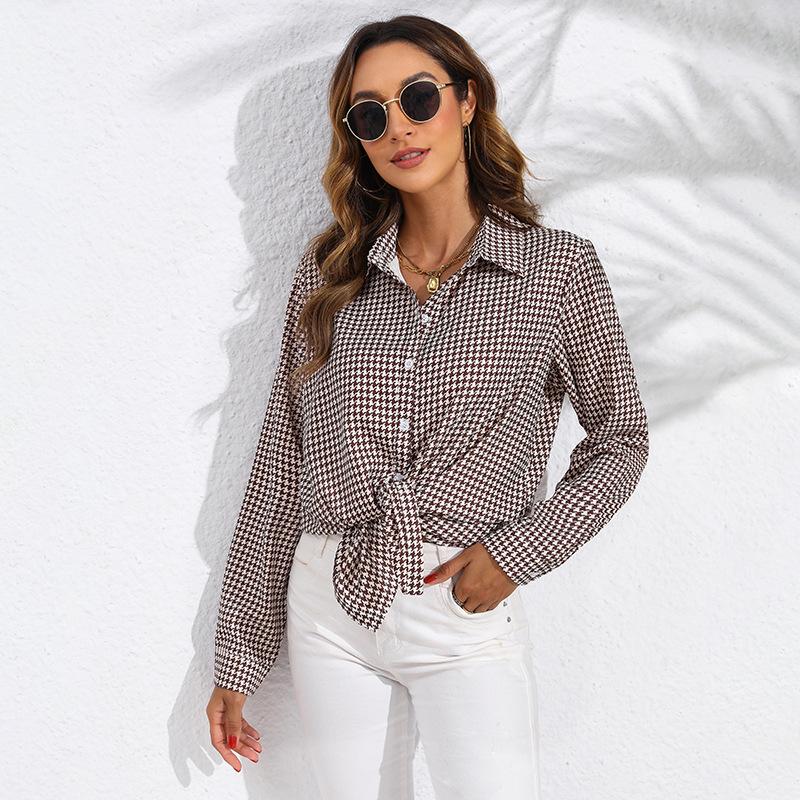 Abbigliamento da Donna Top Stampati per Primavera Autunno Colletti a Revers Camicetta a Quadri Camicia da Donna Larga Casual a Maniche Lunghe