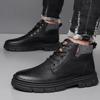Fashion Men's Winter High Top Lace-Up Boots Thermal Lined Warm Leather Casual Shoes Waterproof Outdoor Platform Sole Ankle Boots