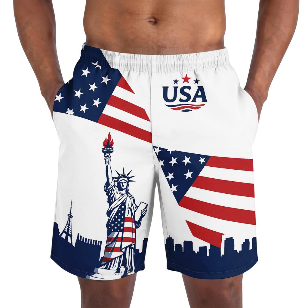Lichte Ademende Sportshorts voor Mannen met Onafhankelijkheidsdag Print Elastische Taille Casual Losse Pasvorm Sportshorts