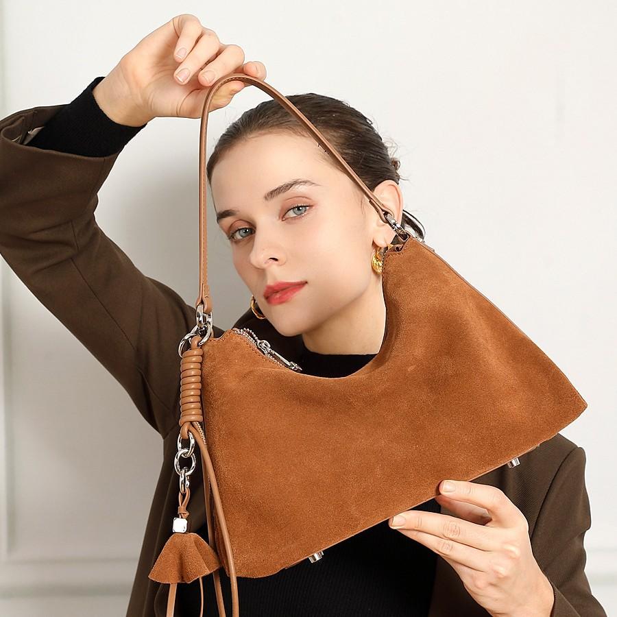 Versatile Retro Suede Leather Women's Bag High-End Commuter Tote Bag Single Shoulder Underarm Bag