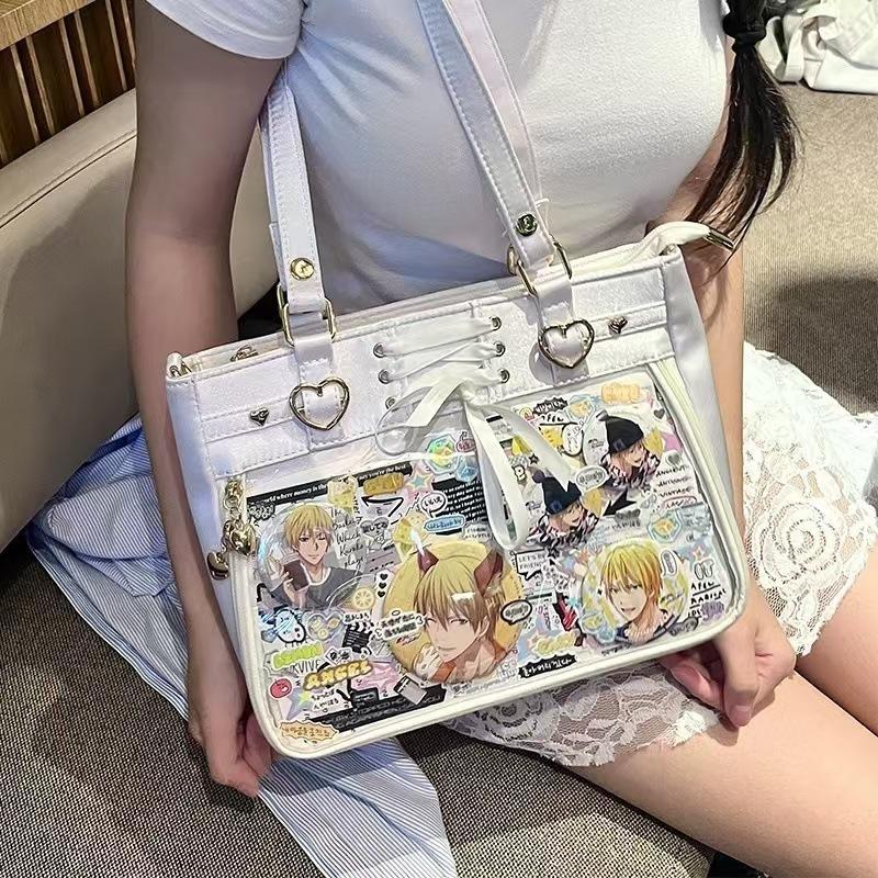 New Y2K Ribbon Bow Ita Crossbody Bag Anime Girls Transparent Large Capacity Shoulder Bag DIY Display Handbag Lady Satin Tote Bag