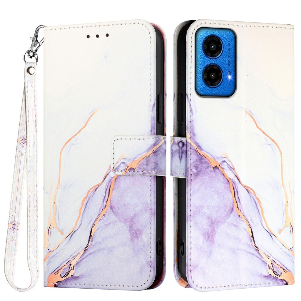 For Motorola Moto G34 5G/Motorola Moto G45 5G Case with Strap Marble Pattern Leather Phone Cover Card Holder