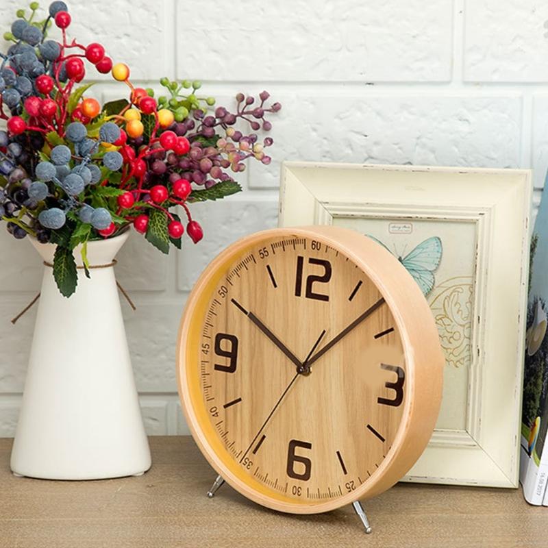 Wooden Table Clock 8Inch Battery Operated Modern Simple Wall Clock for Bedroom