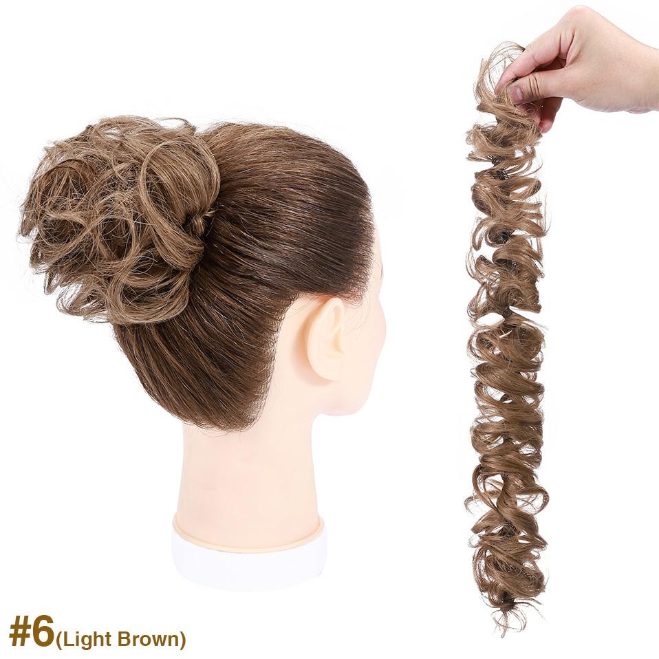 100% Real Human Hair Curly Donut Chignon Ring Elastic Band Bun Hairpiece