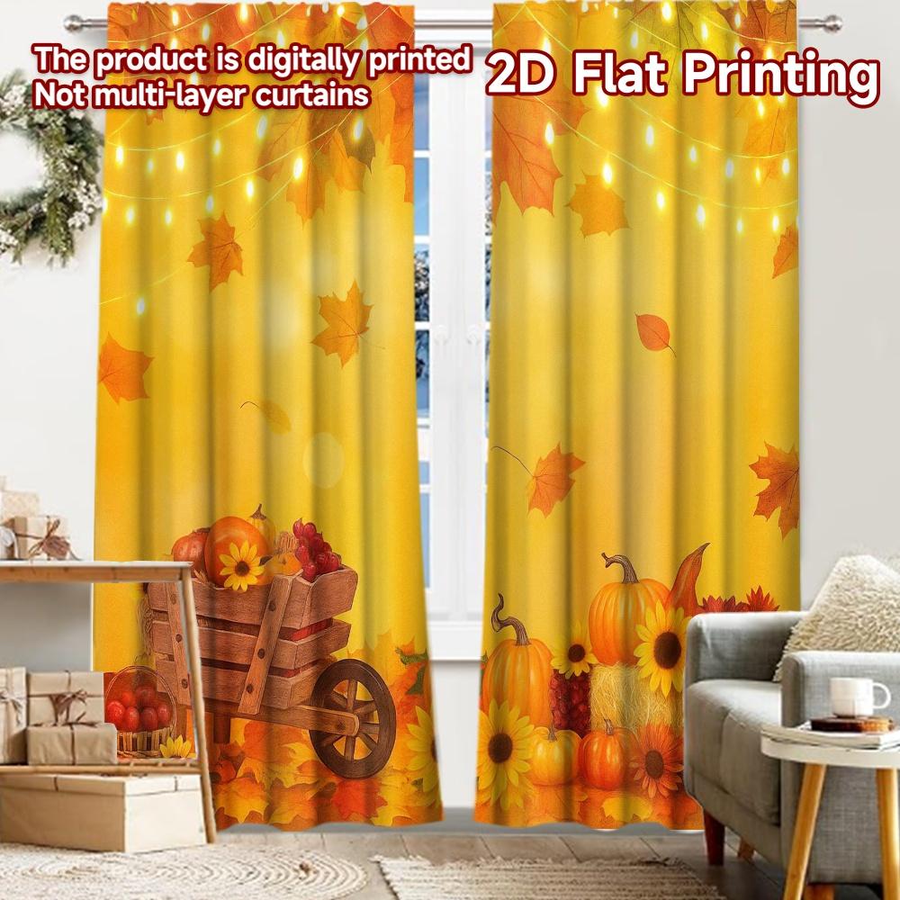 

2pcs, 2D FLAT PRINTING Curtains (Without Rod) Autumn Harvest Digital printing on holiday curtains Semi-Sheer Curtains Versatile 52.50 × 116.00 cm 2 pcs