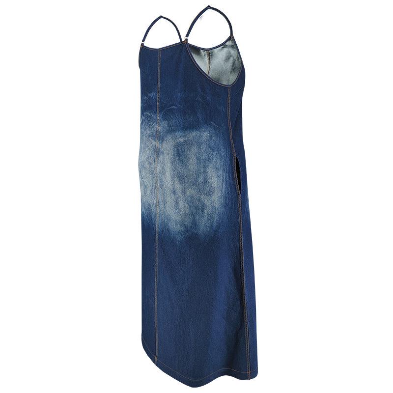 Plus Size Women's Denim Strappy Long Dress
