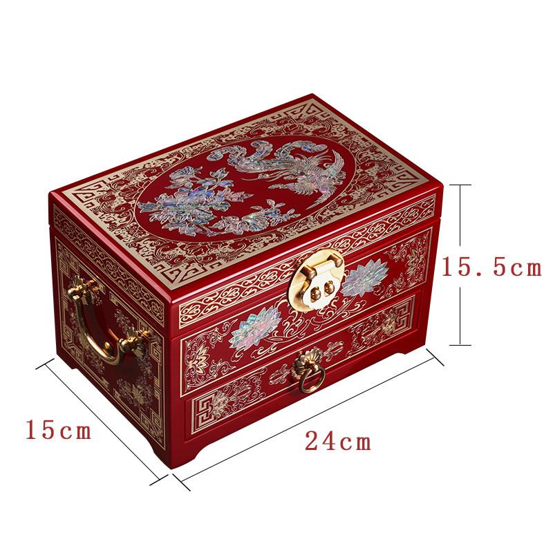 Vintage Wooden Jewelry Box with Copper Wire Inlay Mother of Pearl Handcrafted Pingyao Lacquerware