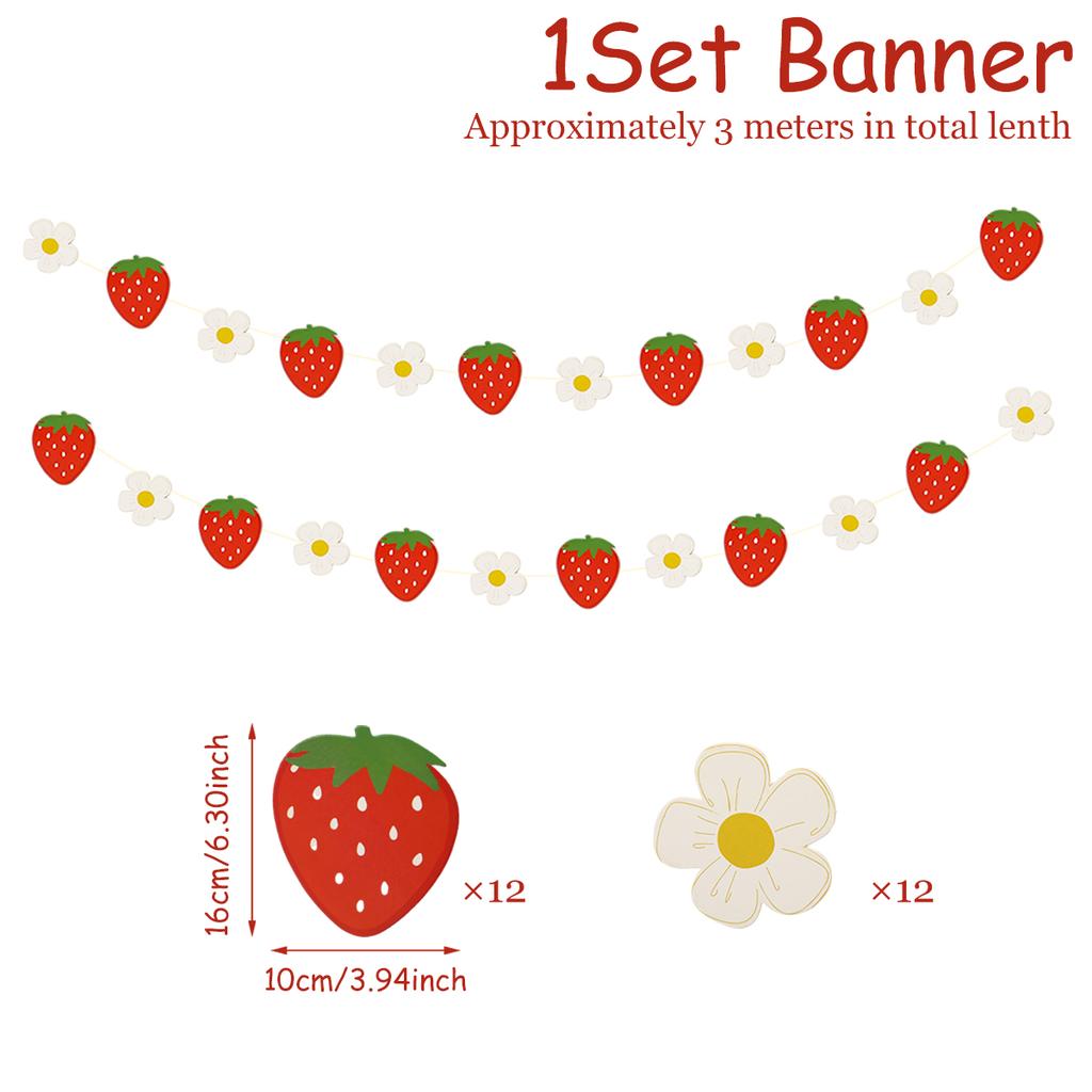 Erdbeer Happy Birthday Papierbanner Erdbeer-Thema Geburtstagsparty Dekoration Kinder Mädchen Happy Birthday Party Zubehör