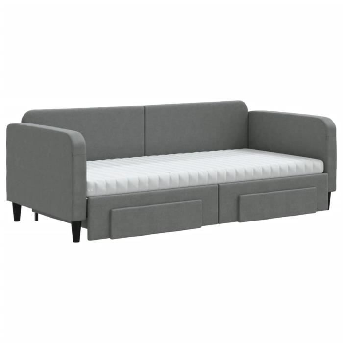 VidaXL Lit de jour avec gigogne et tiroirs gris foncé 90x200 cm tissu 3196871