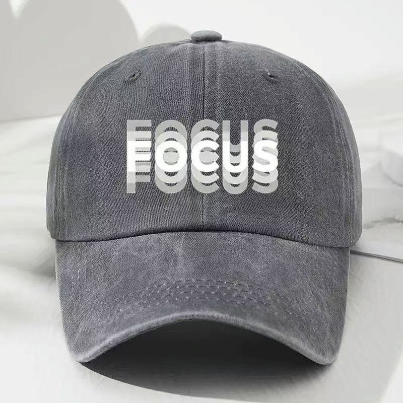 Focus Print Cap Washed Cotton Adjustable Classic Style Baseball Cap, Sports Duckbill Hat For Men And Women
