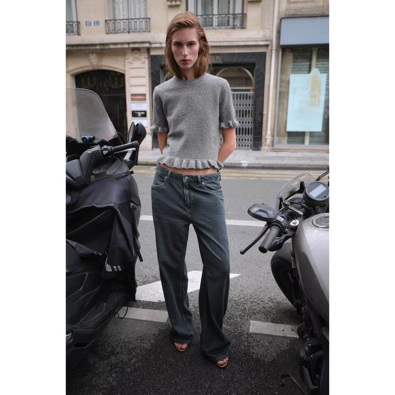 Zbzr Autumn New Women clothes Western Style Fashion Slim fit Short Short sleeve Laminated Decoration Knit 2756130