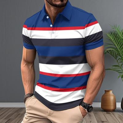 T-shirt rayé à revers pour homme, décontracté, à manches courtes, pour le golf, le sport, les voyages, le bureau, les fêtes, au quotidien