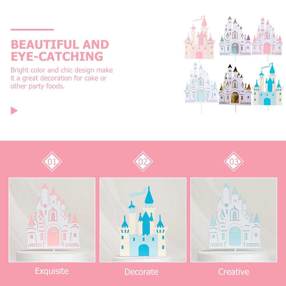 6 Pcs Castle Cake Insert Ornament Decorations Girls Birthday Cupcake Topper Wedding Decorate