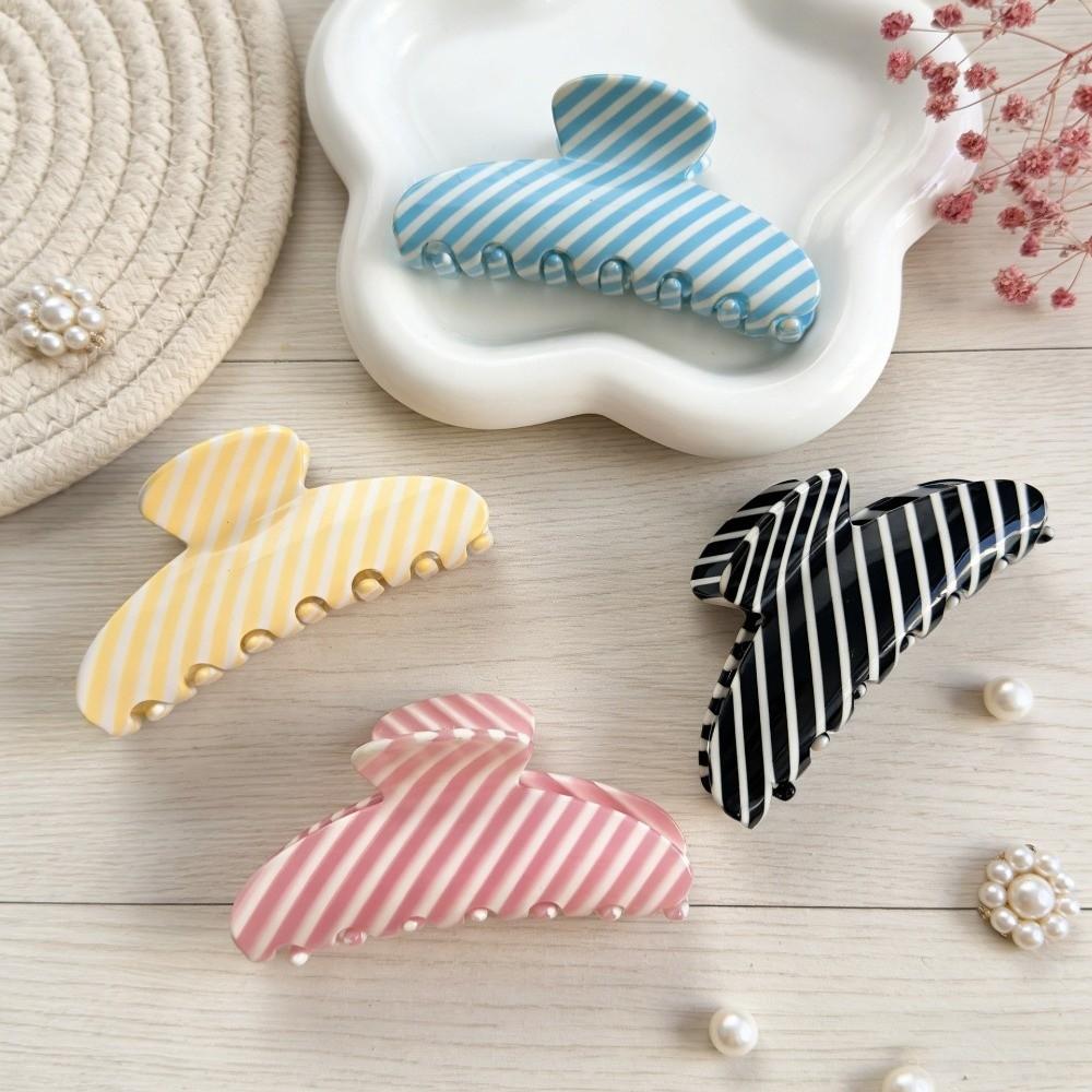 Fashion Korean Style Striped Hair Claw Large Geometry Acetate Claw Clip Crab Clip Headwear Acetic Acid Shark Clip Girls