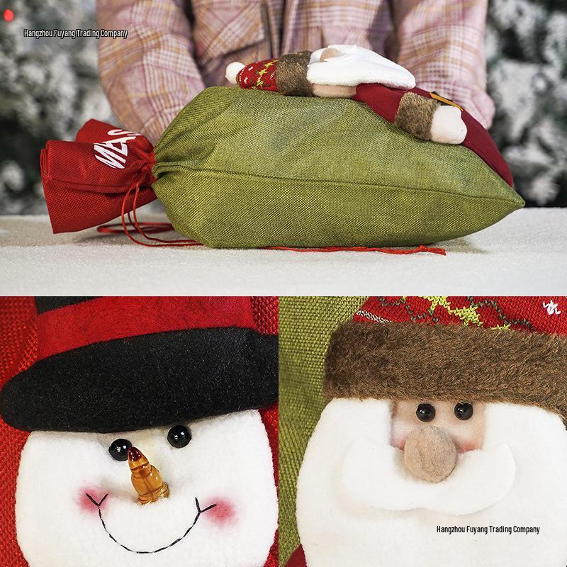 Large 3D Santa Claus Burlap Backpack Gift Bag for Christmas Candy & Decor