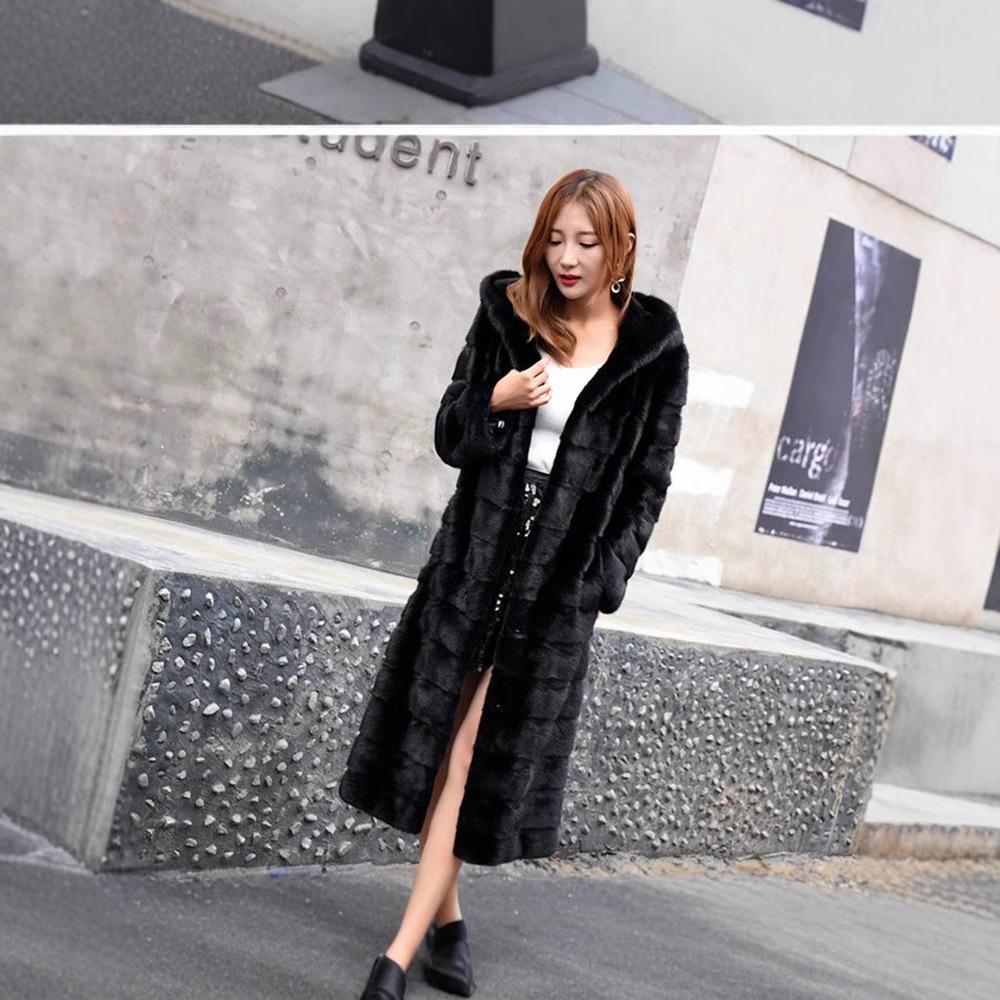 2024 Women's Faux Mink Fur Hooded Long Coat – Slim Fit