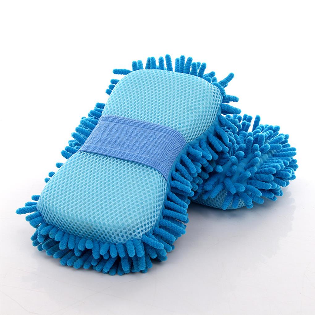 Blue Microfiber Chenille Car Wash Sponge Care Washing Brush Pad Cleaning Tool Auto Washing Towel Gloves Styling Accessories