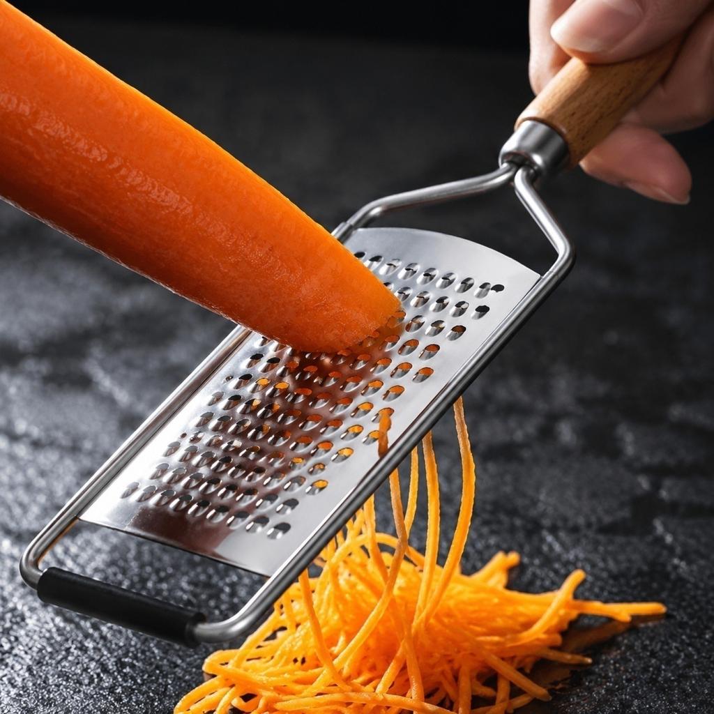 Stainless Steel Kitchen Grater Multifunctional Vegetable Cheese Grater Peeler for Carrot Potato Ginger with Wooden Handle Durable Design