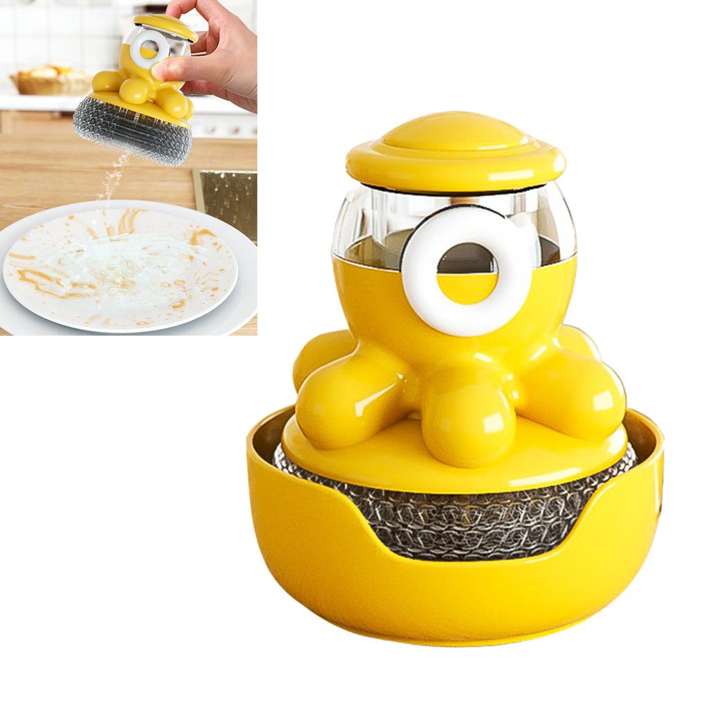 Soap Dispensing Palm Brush Plastic Cute Octopus Shape Push Type Liquid Filling Cleaning Brush for Dish Pot Pan Sink